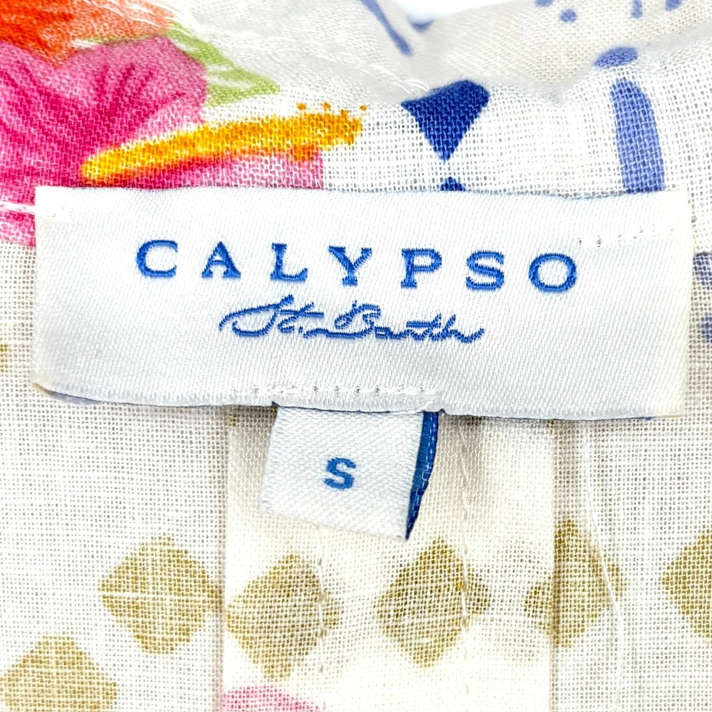 Calypso St Barth Button Down‎ Shirt Linen Blend Postcard Print Long Slv Tunic S - Picture 3 of 13